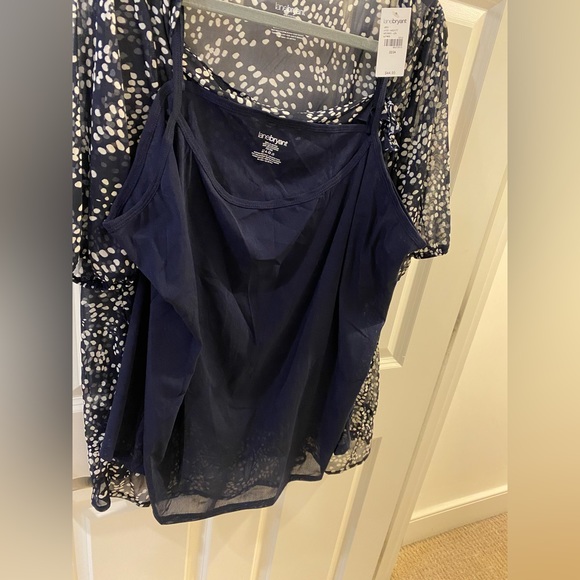 Lane Bryant short sleeve navy white polka dot chiffon blouse (22W/24W). - Picture 4 of 8